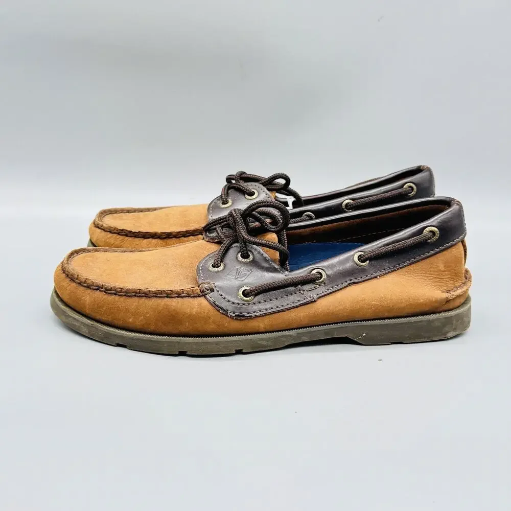 Sperry Shoes Mens 7.5 Brown Leather Top Sider Boat Deck Moc Toe Lace Up Casual